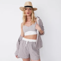 MONROW Stripe Poplin Bralette Top PECANSTRIPE New